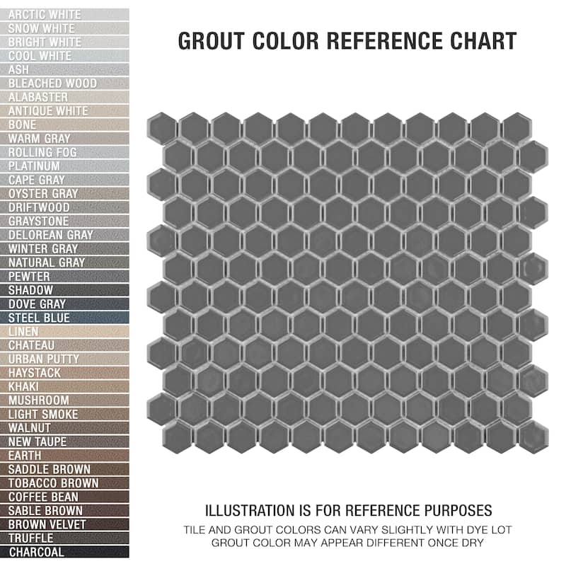 Merola Tile Metro 1" Hex Glossy Grey 10-1/4" x 11-7/8" Porcelain Mosaic Floor and Wall Tile