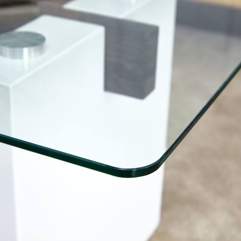43.3" Modern Rectangular Coffee Table with MDF Decorative Columns and Thick Base Support