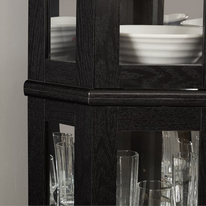 Lighted Corner Curio Cabinet - Glass Display Shelf with Tempered Glass Doors, Adjustable Shelving, and Included Bead Bulb