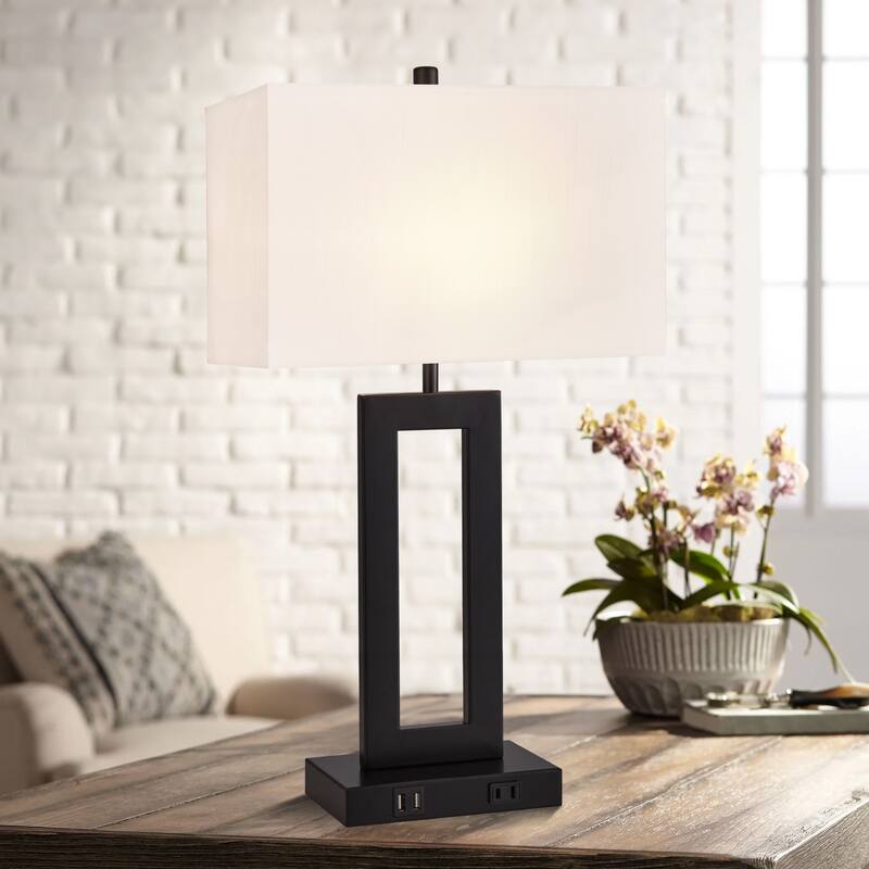 22" Gray USB Table Lamp Set With Touch Control