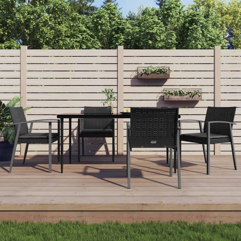 vidaXL Patio Dining Set Table and Chair with Cushions Poly Rattan and Steel