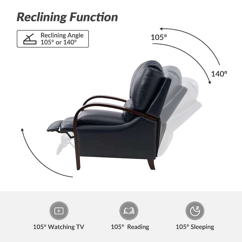 Alex Mid-century Modern Cigar Genuine Leather Manual Recliner with Wooden Curved Arms, Set of 2