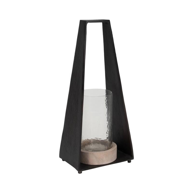 Candle Holder - Black Metal Glass Pillar Hurricane