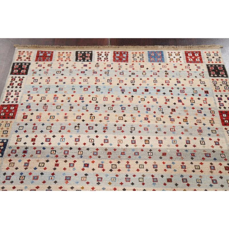 Vegetable Dye Gabbeh Kashkoli Oriental Area Rug Handmade Wool Carpet - 4'11" x 9'5"