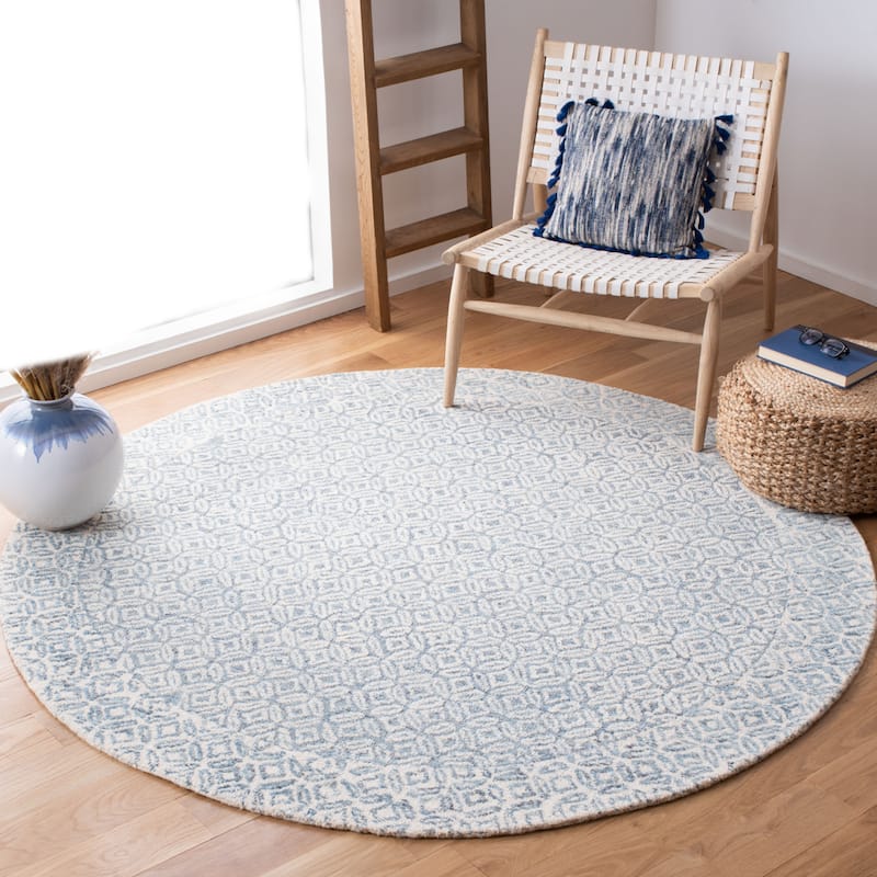 SAFAVIEH Handmade Abstract Lubomira Modern Wool Rug - 6' Round - Blue/Ivory