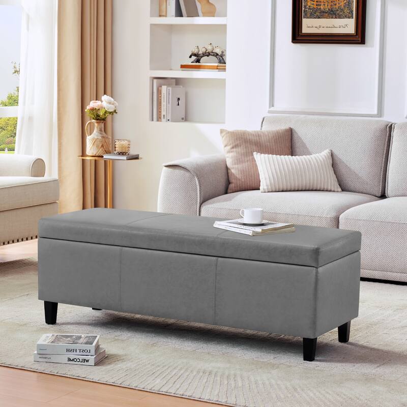 50.3" x 17.50" x 18" Upholstered Rectangular Storage Ottoman-Faux Leather