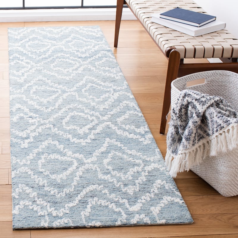 SAFAVIEH Handmade Metro Balbine French Country Wool Rug - 2'3" x 8' Runner - Natural/Blue