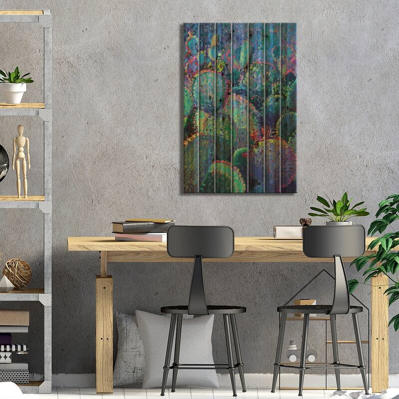 Cactus Refractus Print On Wood by Iris Scott - Multi-Color