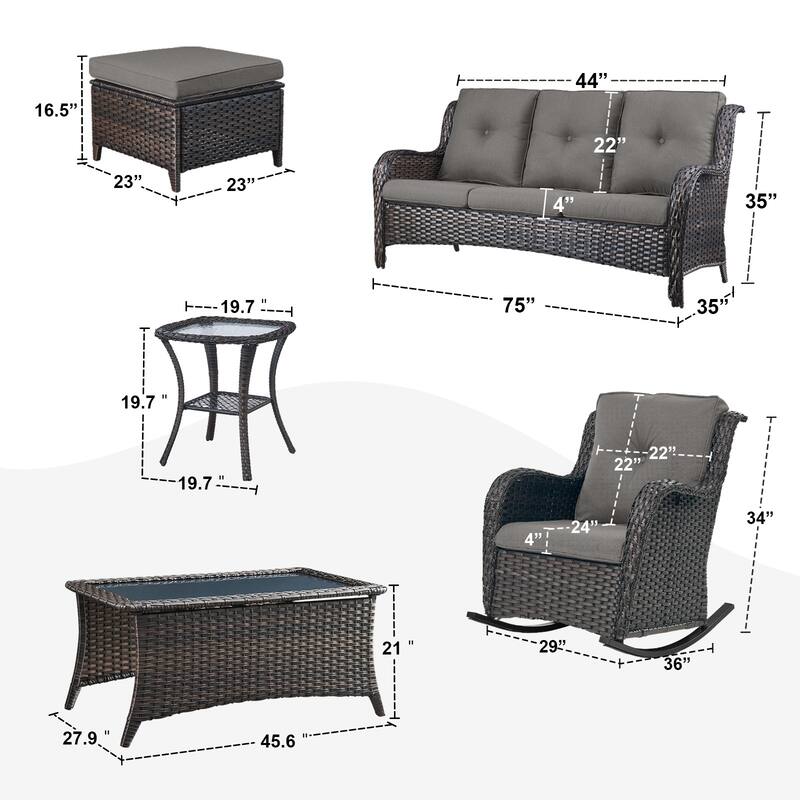 Gymojoy 7-Piece Outdoor Wicker Patio Furniture with 3 Seat Sofa, Rattan Coversation Set with Water Resistant Thick Cushions