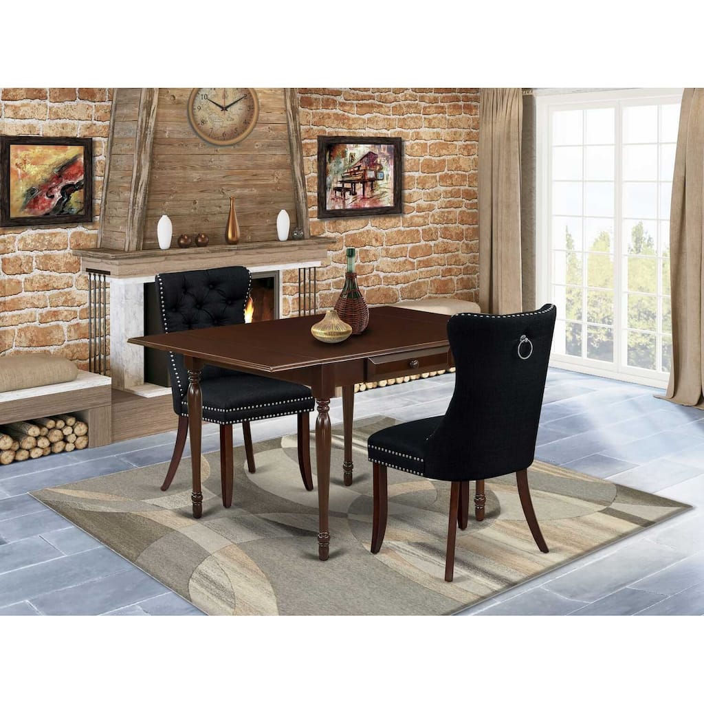 HomeStock 3-Pc Mahogany Finish Rectangular Solid Wood Top with Dropleaf Dining Table Set