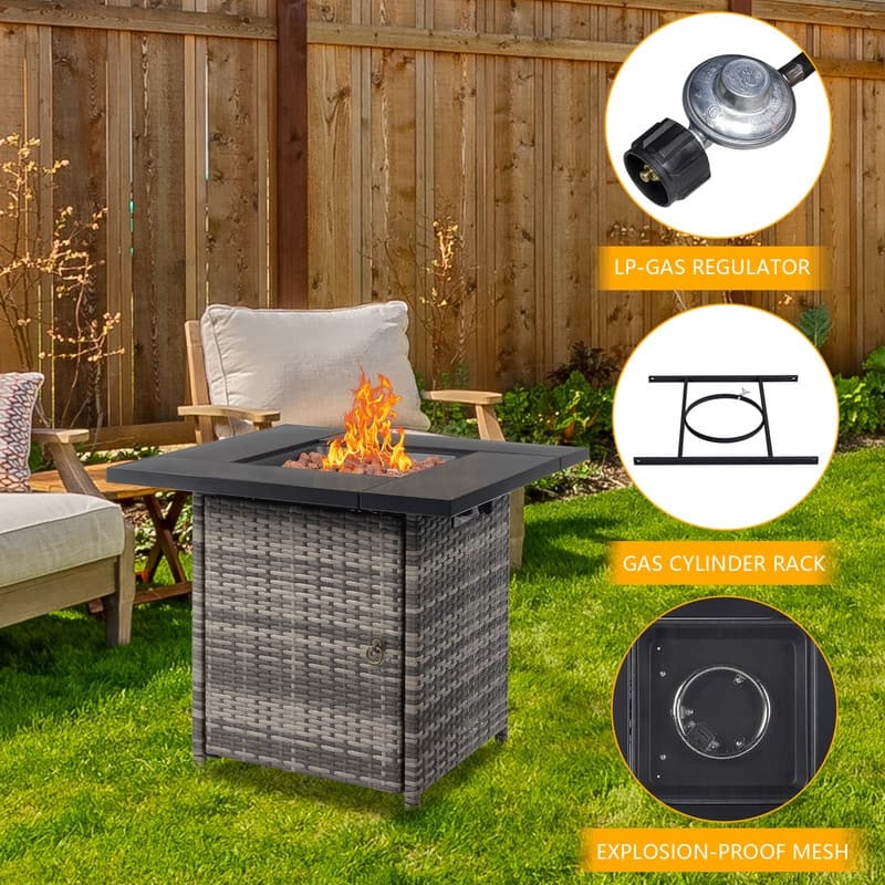 50,000 BTU 28 inch Outdoor Fire Pit Table Rattan - 28"x28"x24.8" WDH