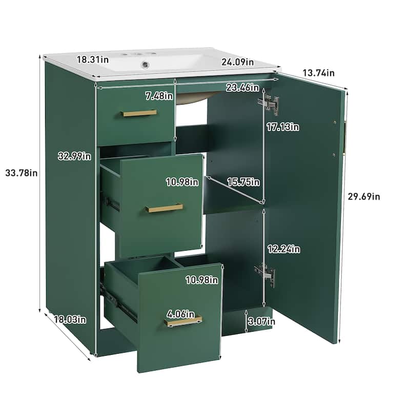 24-In Bathroom Vanity with Sink,2 Drawers and Soft-Closing Door