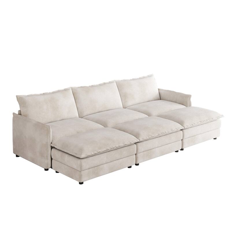 109" Corduroy 3-Seater Cloud Sectional Sofa with 3 Ottomans