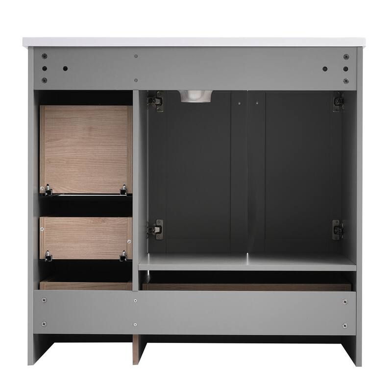 36 inch MDF Freestanding Bathroom Vanity Set with Integrated Resin Sink with Soft Close