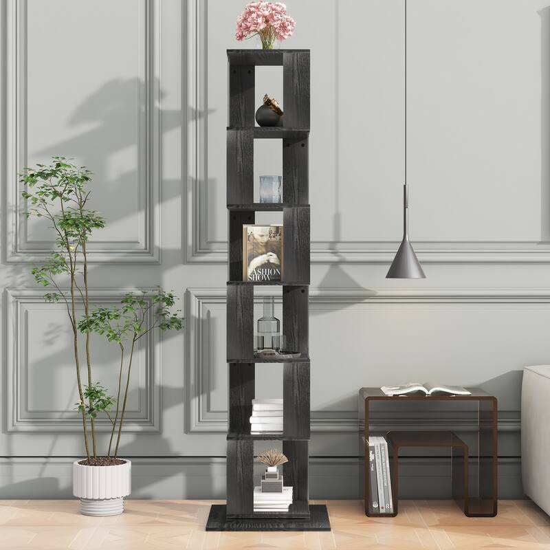 6 tier Rotating Bookshelf, Floor Rack Simple Bookcase with Acrylic plate Bookshelf with anti-toppling base