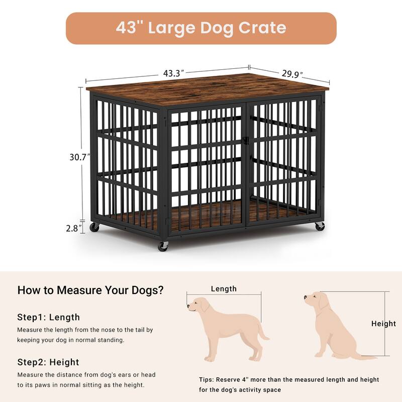 Decorative Pet House, Dog Crate Furniture with Iron Frame Door and wheels