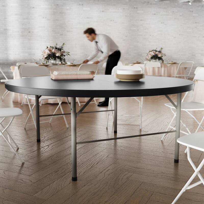 5.89-Foot Round Bi-Fold Plastic Banquet Folding Table with Handle - 70.75"D x 70.75"W x 29"H