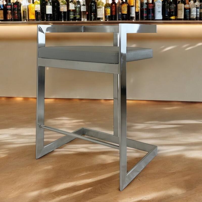 26" Faux Leather and Metal Low Back Counter Height Bar Chair - 19" x 16" x 32"