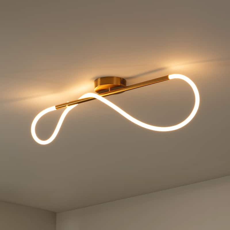 Lisette Contemporary Minimalist 360 Adjustable Silicone Neon Rope Dimmable Linear Integrated LED Flush Mount, by JONATHAN Y