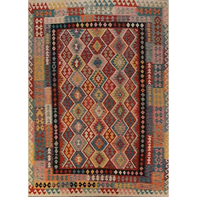 Kilim Oriental Area Rug Flatweave Multi-Color Wool Carpet - 8'1"x 11'2"