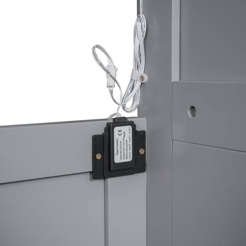 Space-Saving Full Size Wall Bed with Shelves, Wardrobe, and LED Lights in Gray