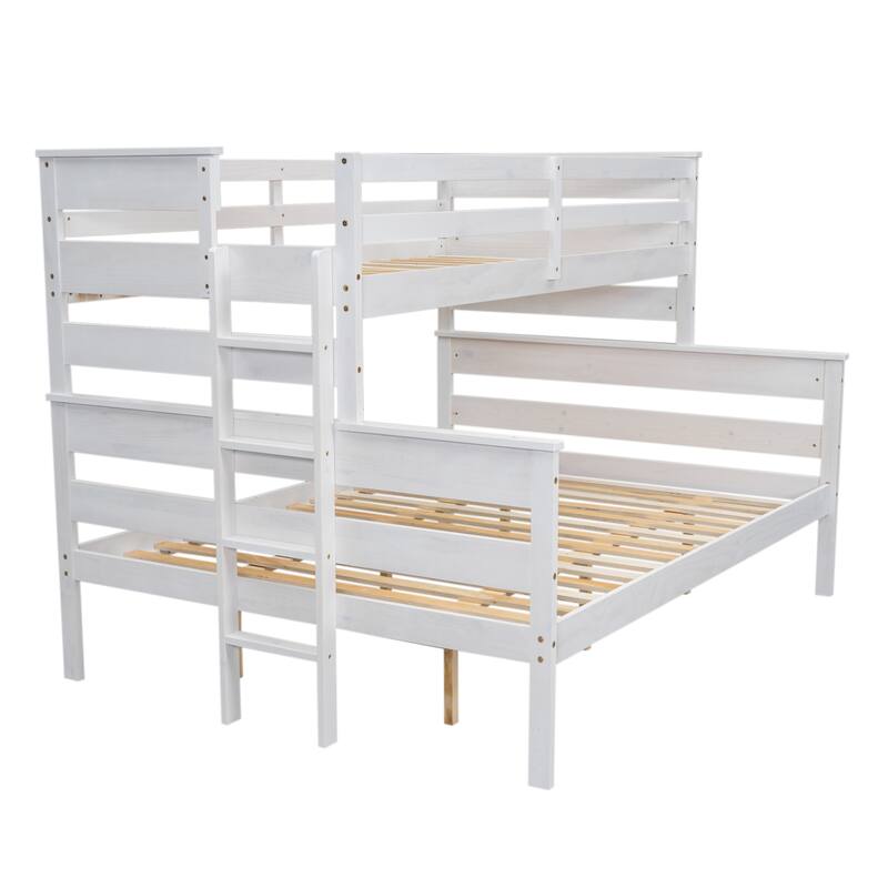 Twin XL Over Queen Bunk Bed with Ladder, Space-Saving Design, White