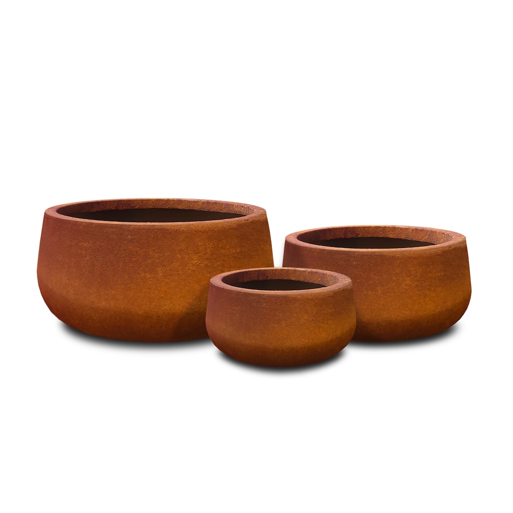 Kante 19.6", 15.7", 11.8"W Iron Oxide Finish Round Concrete Planters (Set of 3), Outdoor/Indoor