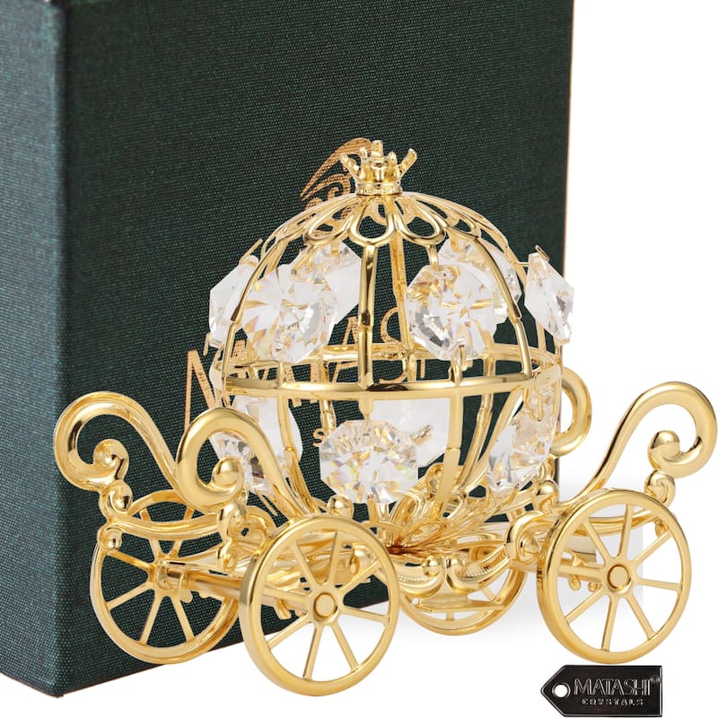Matashi Home Decorative Tabletop Showpiece 24K Gold Plated Crystal Studded Small Cinderella Pumpkin Coach Ornament