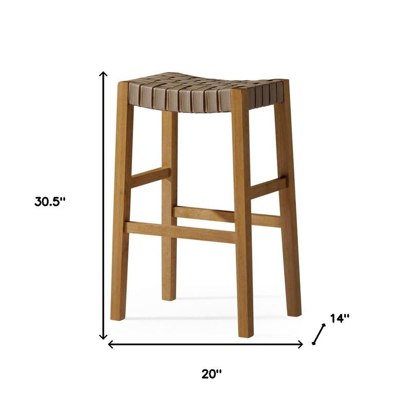 HomeRoots 31" Stone and Natural Faux Leather and Solid Wood Backless Bar Height Bar Chair