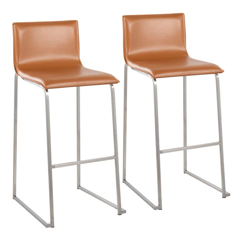 Silver Orchid Mara Upholstered 29" Fixed-Height Bar Stool - Set of 2 - Camel/Stainless Steel
