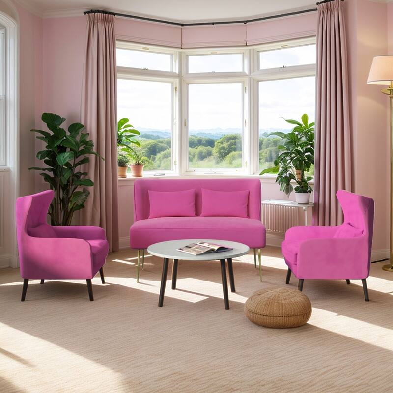 Velvet Metal Legs Tuft Loveseat Two Accent Chairs