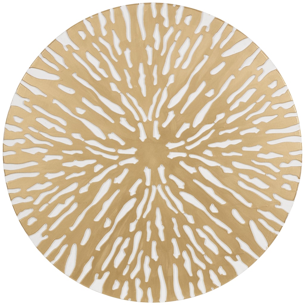 Wooden Starburst Abstract Carved Circle Home Wall Decor with White Backing - Gold - Roche River Decor