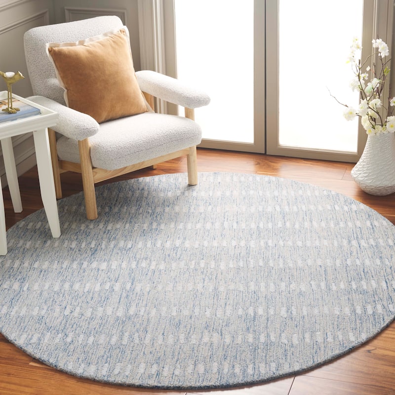 SAFAVIEH Handmade Abstract Damhnait Contemporary Wool Rug - 3' Round - Blue/Ivory - Round