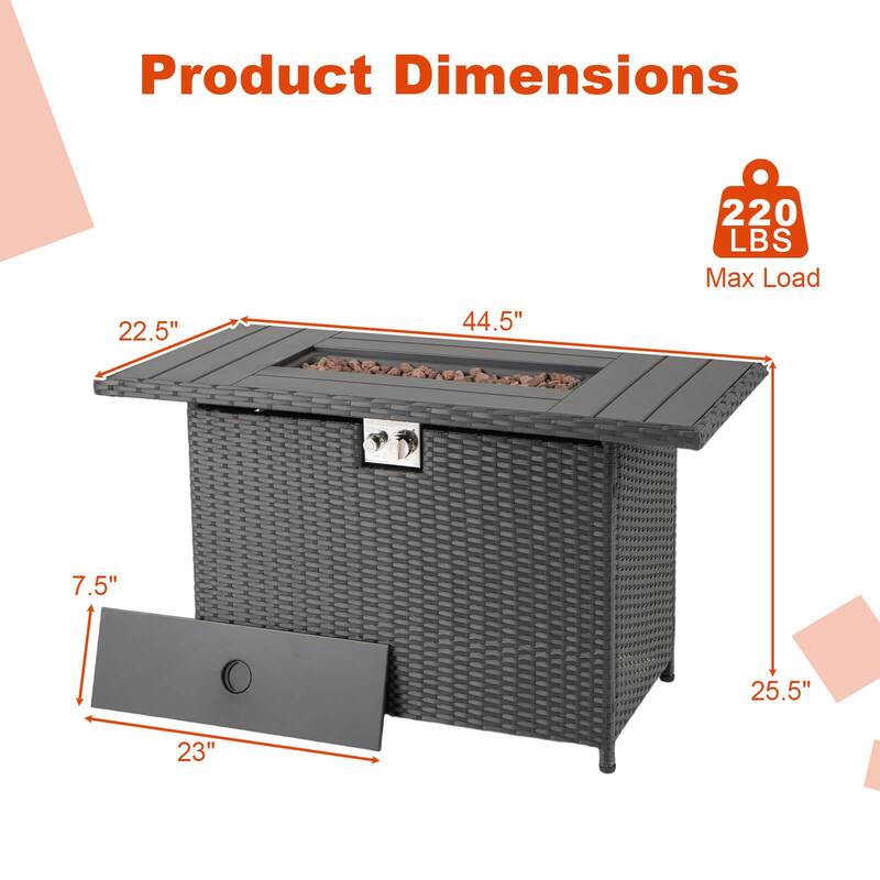 Costway 44.5" Propane Fire Pit Table with Metal Slatted Tabletop & - See Details