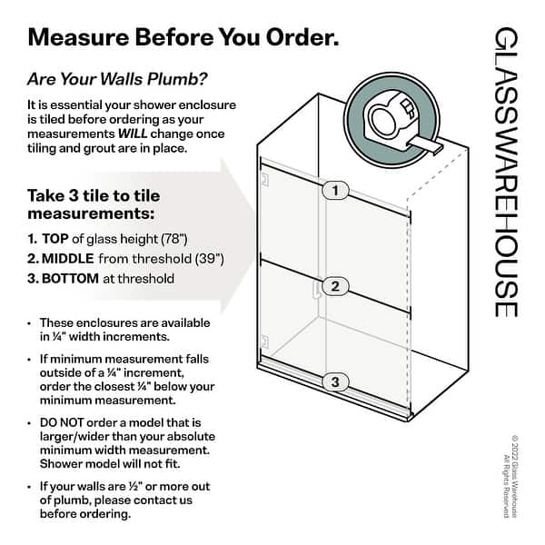Glass Warehouse 78" x 58" Frameless Shower Door - Wall Hinge