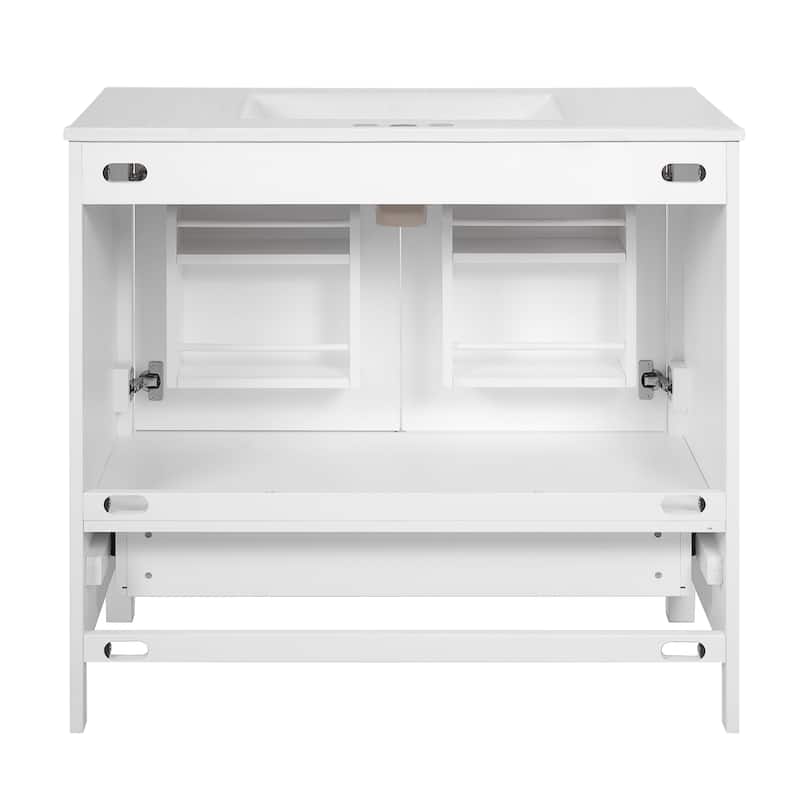72"Bathroom Vanity with Ceramic Sink, Soft-Close Doors, Double Storage Shelves & Divided Drawer -with Ample Storage