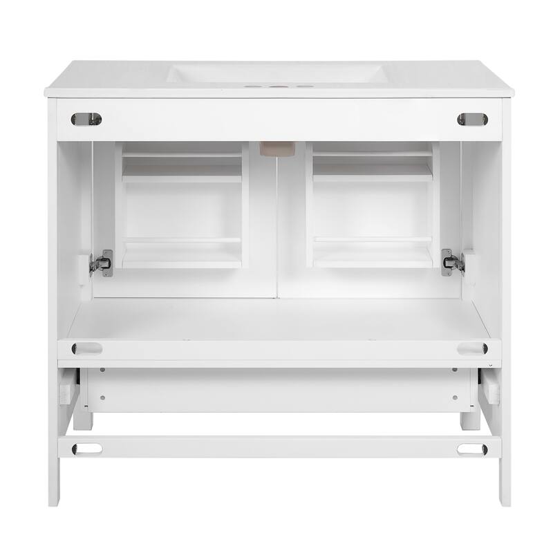 GDFStudio - Aurora Wood Bathroom Vanity Set with Ceramic Sink and Divided Drawers