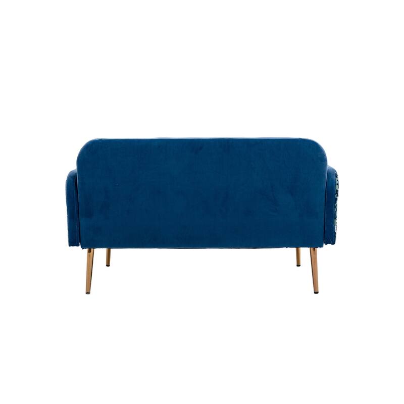 Vintage Velvet Loveseat Sofa with Floral Handrail and Rose Gold Feet