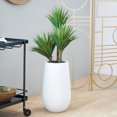 Green Faux Foliage Date Palm Artificial Plant with Realistic Leaves and White Fiberglass Pot