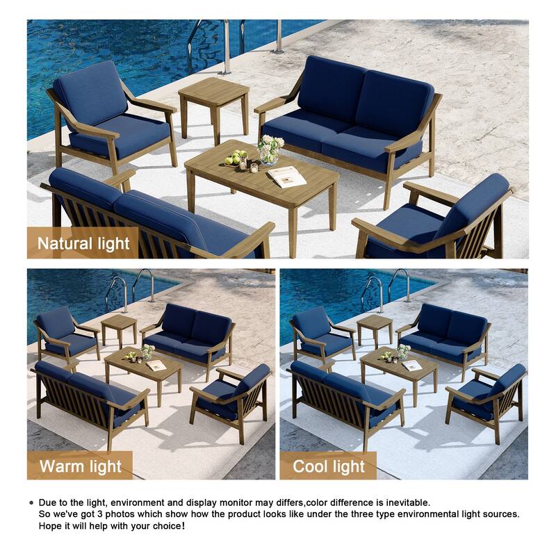 6-piece Adirondack Teak Patio Armchairs Loveseat Seating Conversation Set