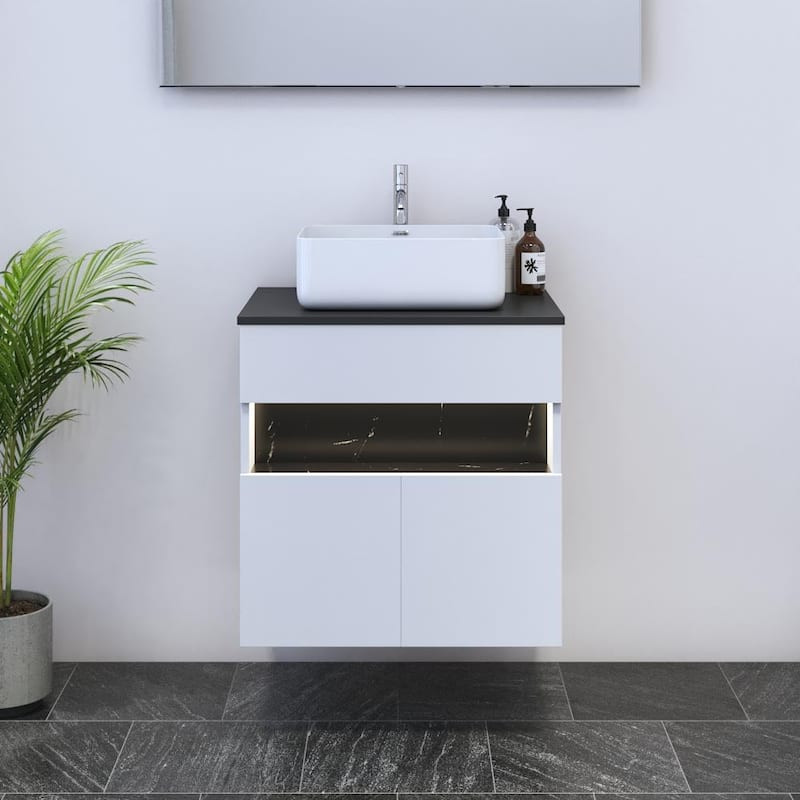 Laguna 2D 60 Floating Bathroom Vanity (24" Width) - 16" Vessel White - Black