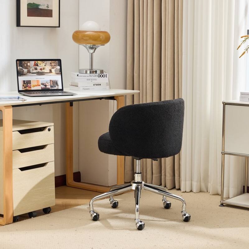 Teddy Swivel Chair Adjustable Rolling Office Desk Chair with Wheels and Support for Living Room - N/A