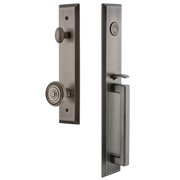 Grandeur FAVDGRSOL_ESET_238 Fifth Avenue Solid Brass Rose Keyed Entry Single Cylinder Full Plate "D" Grip Handleset with Soleil