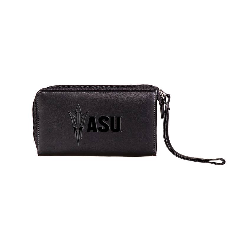 Black Hybrid Leather Cell Phone Wristlet Wallet, Arizona State University - 4" x 7"