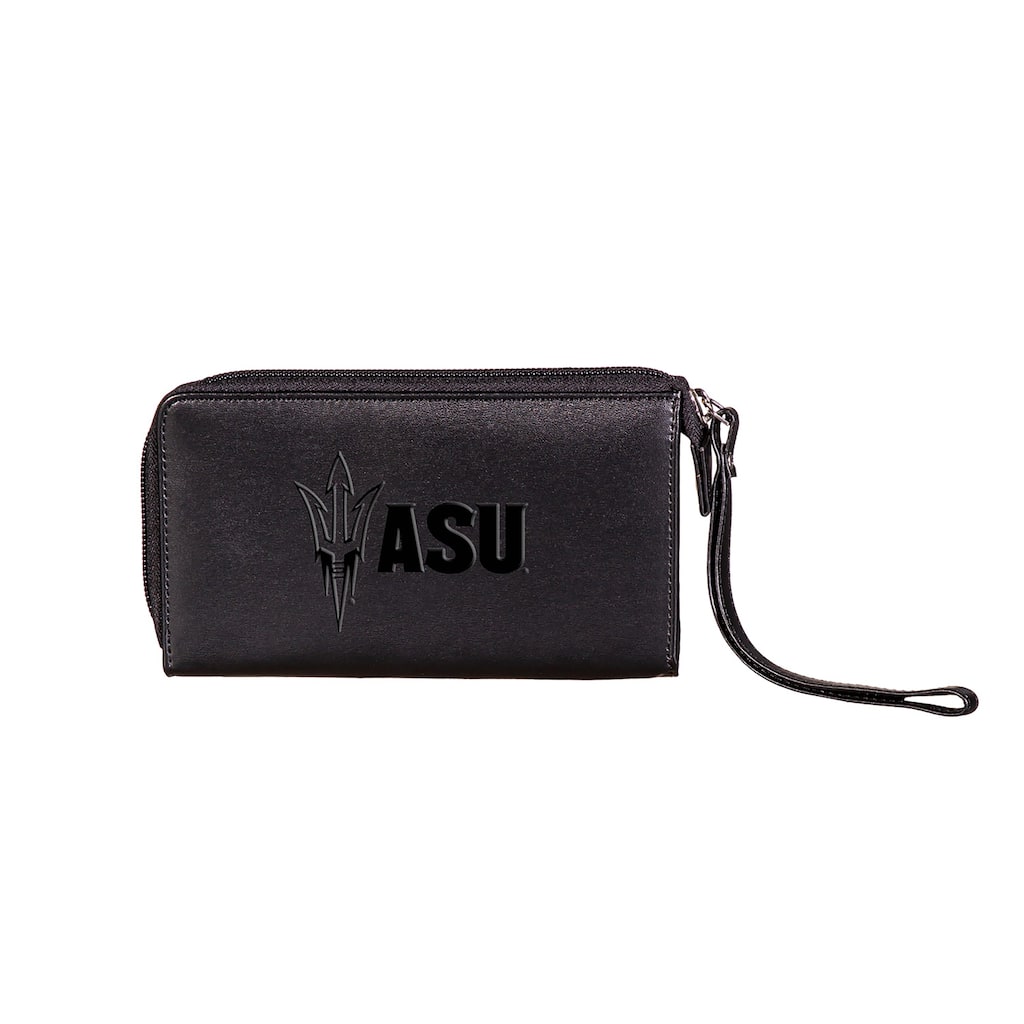 Black Hybrid Leather Cell Phone Wristlet Wallet, Arizona State University - 4" x 7"