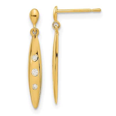 Curata 14k Yellow Gold 21x3.5mm Oval With 3 CZ Cubic Zirconia Dangle Post Earrings