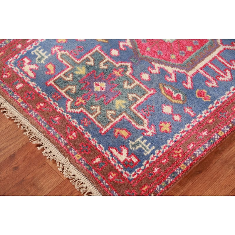 Hand Knotted Oriental 100% Wool Carpet Transitional Geometric Navy Blue & Blues Khotan Runner Rug - 9' 11'' X 2' 6''