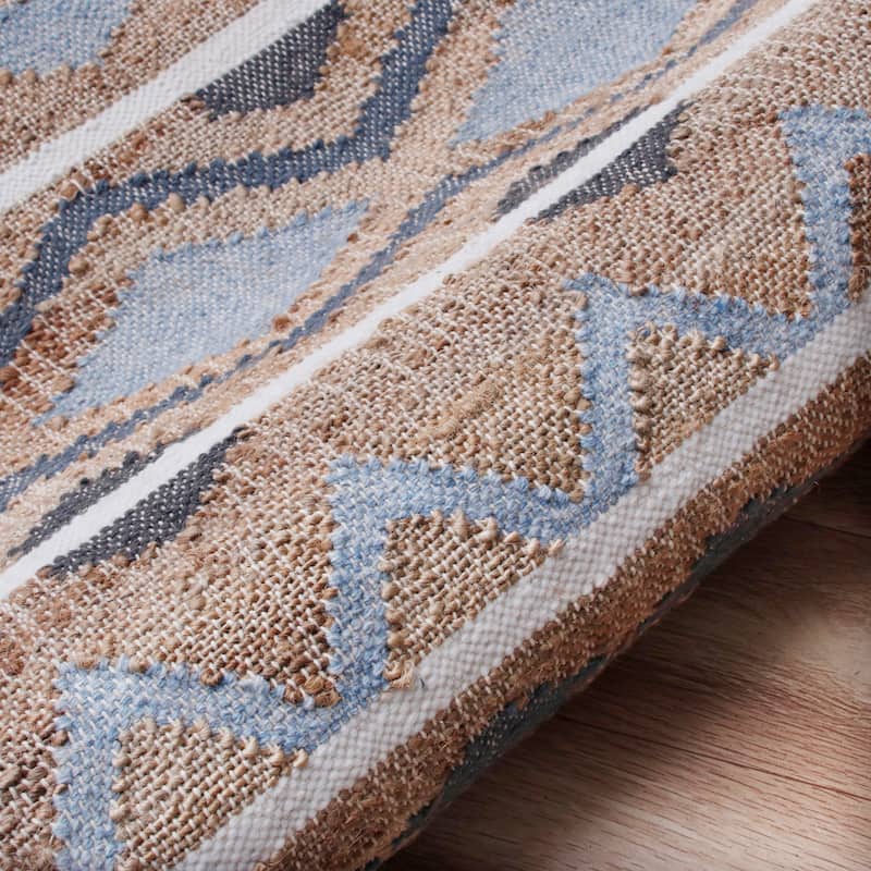 Sevita Hand-Woven Southwestern Jute-Blend Area Rug, Tan and Light Blue