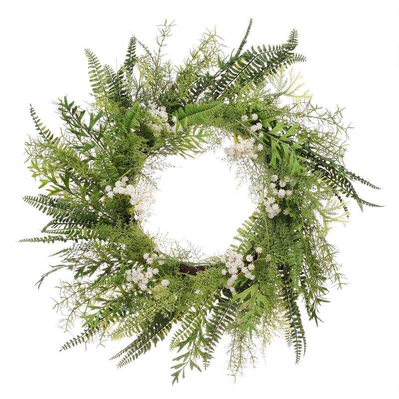 Babysbreath Floral Artificial Spring Wreath, 24-Inch, Unlit