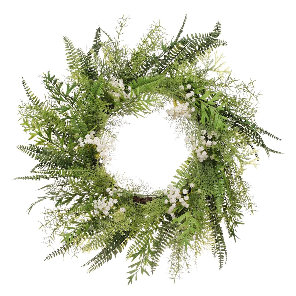 Babysbreath Floral Artificial Spring Wreath, 24-Inch, Unlit